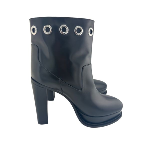 Alexander‎ McQueen Eyelet Black Leather Platform Heeled Boots EU 41.5 Unisex - Picture 2 of 15